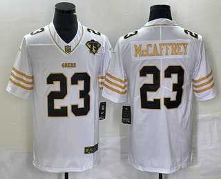 Men%27s San Francisco 49ers #23 Christian McCaffrey White 75th Patch Golden Edition Stitched Nike Limited Jersey Dzhi->san francisco 49ers->NFL Jersey